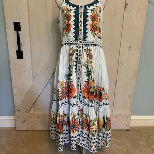 Orange and Brown Tiered A-Line Midi Dress